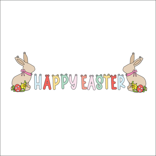 OL4845 - MDF Cute Large Easter Bunny Egg Bunting hanging 80cm wide - Olifantjie - Wooden - MDF - Lasercut - Blank - Craft - Kit - Mixed Media - UK