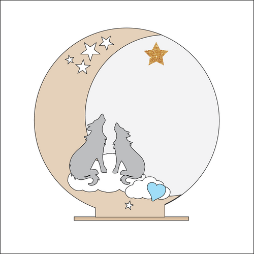 OL4352 - MDF Moon Circle - Freestanding or Hanging/no holes - Acrylic white, or clear or MDF Circle - Wolves - Olifantjie - Wooden - MDF - Lasercut - Blank - Craft - Kit - Mixed Media - UK