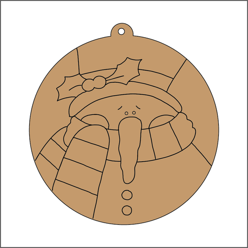 NO229 - MDF 2 Sizes  Christmas Hanging Bauble - Engraved Round Christmas Snowman freeze - Olifantjie - Wooden - MDF - Lasercut - Blank - Craft - Kit - Mixed Media - UK