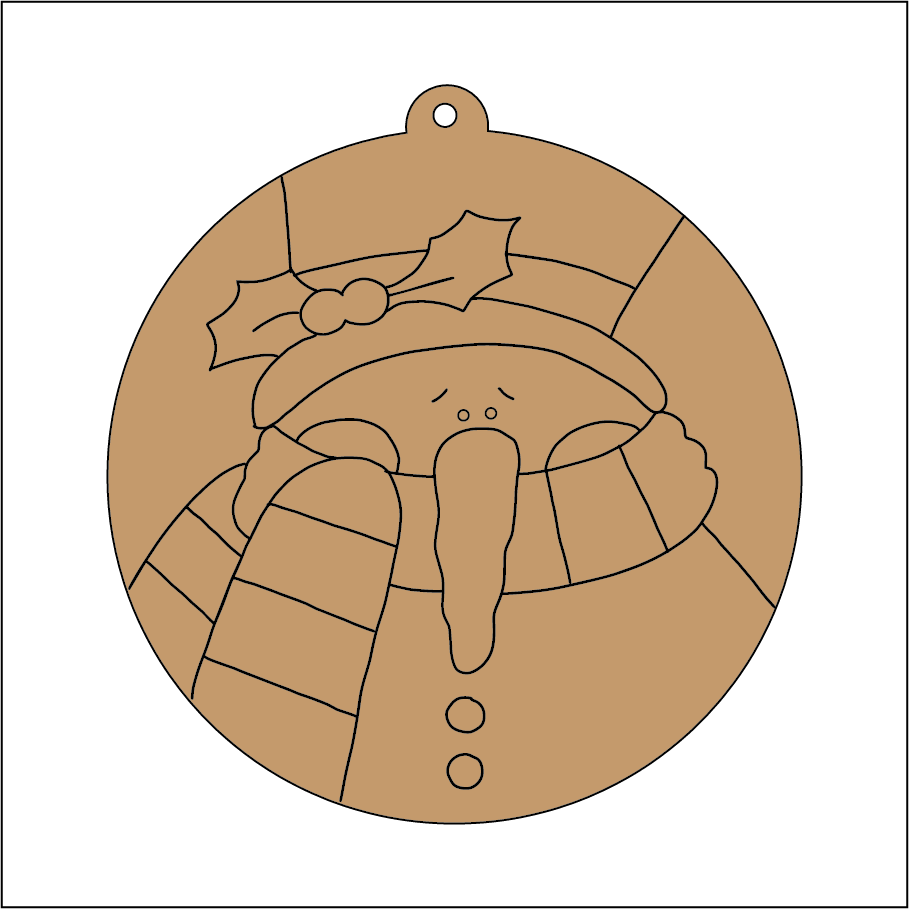 NO229 - MDF 2 Sizes  Christmas Hanging Bauble - Engraved Round Christmas Snowman freeze - Olifantjie - Wooden - MDF - Lasercut - Blank - Craft - Kit - Mixed Media - UK