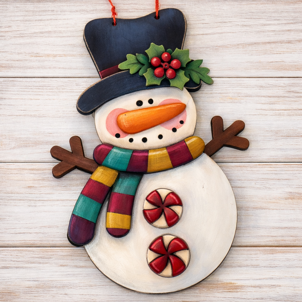 NO032 - MDF 2 Sizes Snowman Christmas Hanging Bauble Style 2 - Olifantjie - Wooden - MDF - Lasercut - Blank - Craft - Kit - Mixed Media - UK