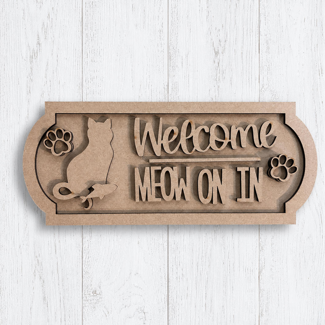 OL6148 - MDF Dog Meow on in 25cm Street Sign - Olifantjie - Wooden - MDF - Lasercut - Blank - Craft - Kit - Mixed Media - UK