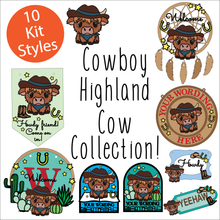 OL6098 - MDF Cute Cowboy Highland Cow Doodle Collection - choose one product - Olifantjie - Wooden - MDF - Lasercut - Blank - Craft - Kit - Mixed Media - UK