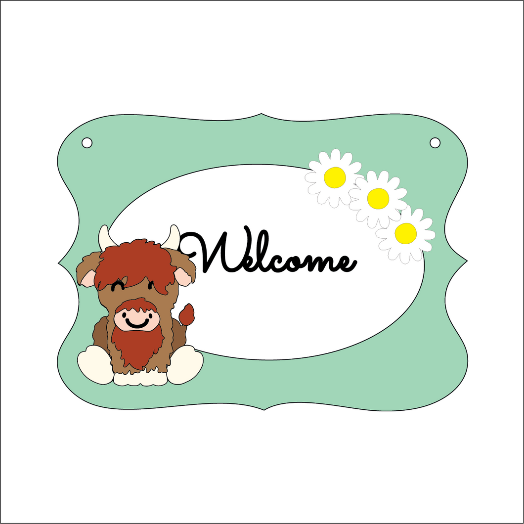 OP133 - MDF Doodle Animal Themed Personalised Plaque - Highland Cow - Olifantjie - Wooden - MDF - Lasercut - Blank - Craft - Kit - Mixed Media - UK