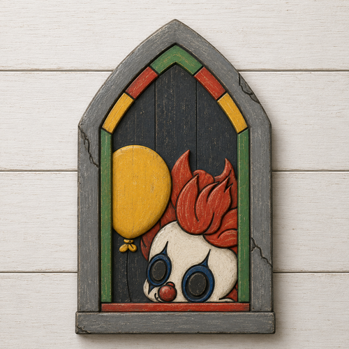 OL3239 - MDF - Creepy Clown - Creepy Halloween Window Doodle Kit - Olifantjie - Wooden - MDF - Lasercut - Blank - Craft - Kit - Mixed Media - UK