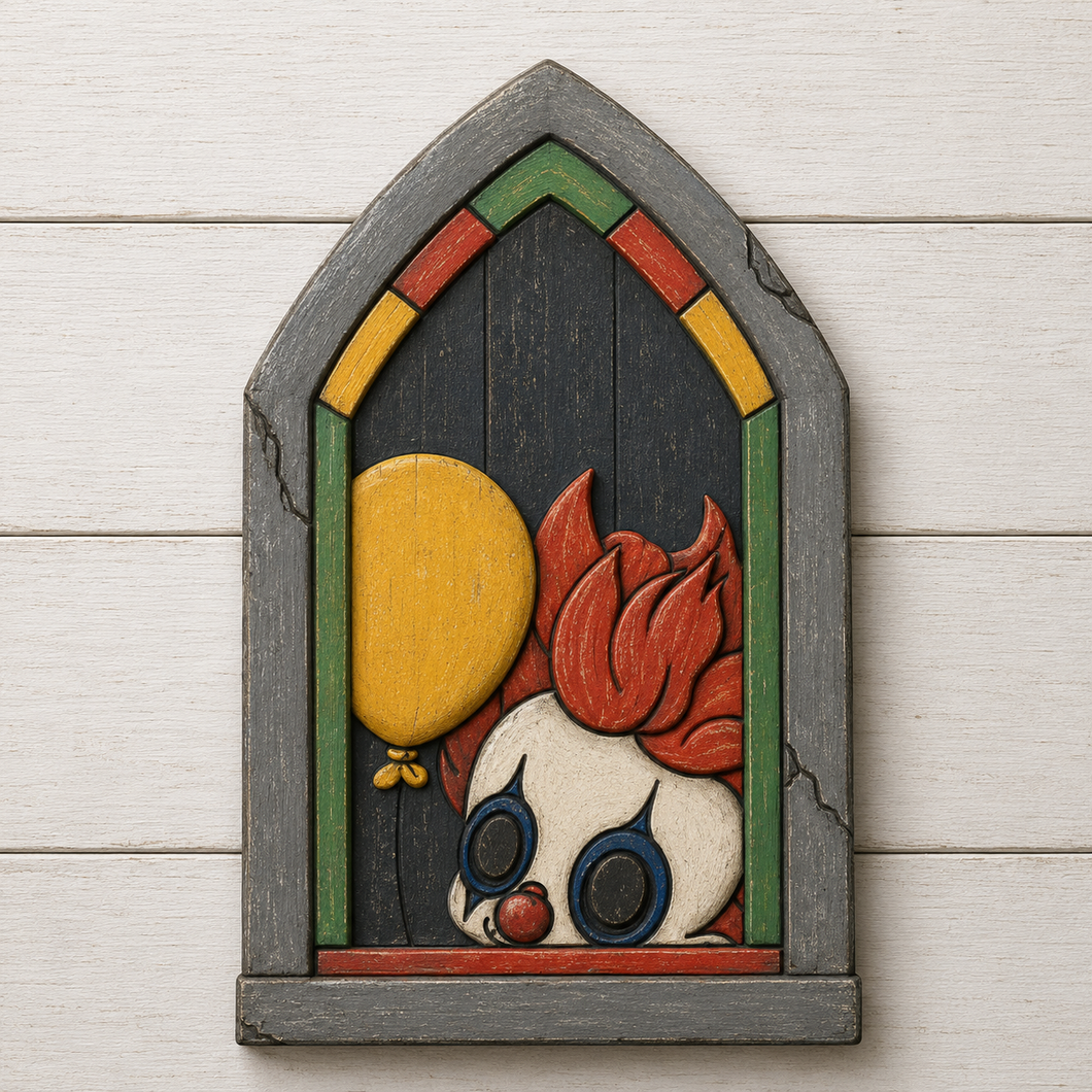OL3239 - MDF - Creepy Clown - Creepy Halloween Window Doodle Kit - Olifantjie - Wooden - MDF - Lasercut - Blank - Craft - Kit - Mixed Media - UK