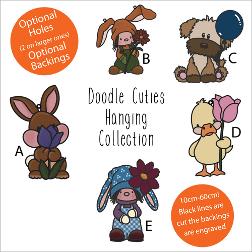 OL6138 - Wall Plaques upto 60cm (optional backing + hanging) -  Cuties Doodle Character Collection   - select one
