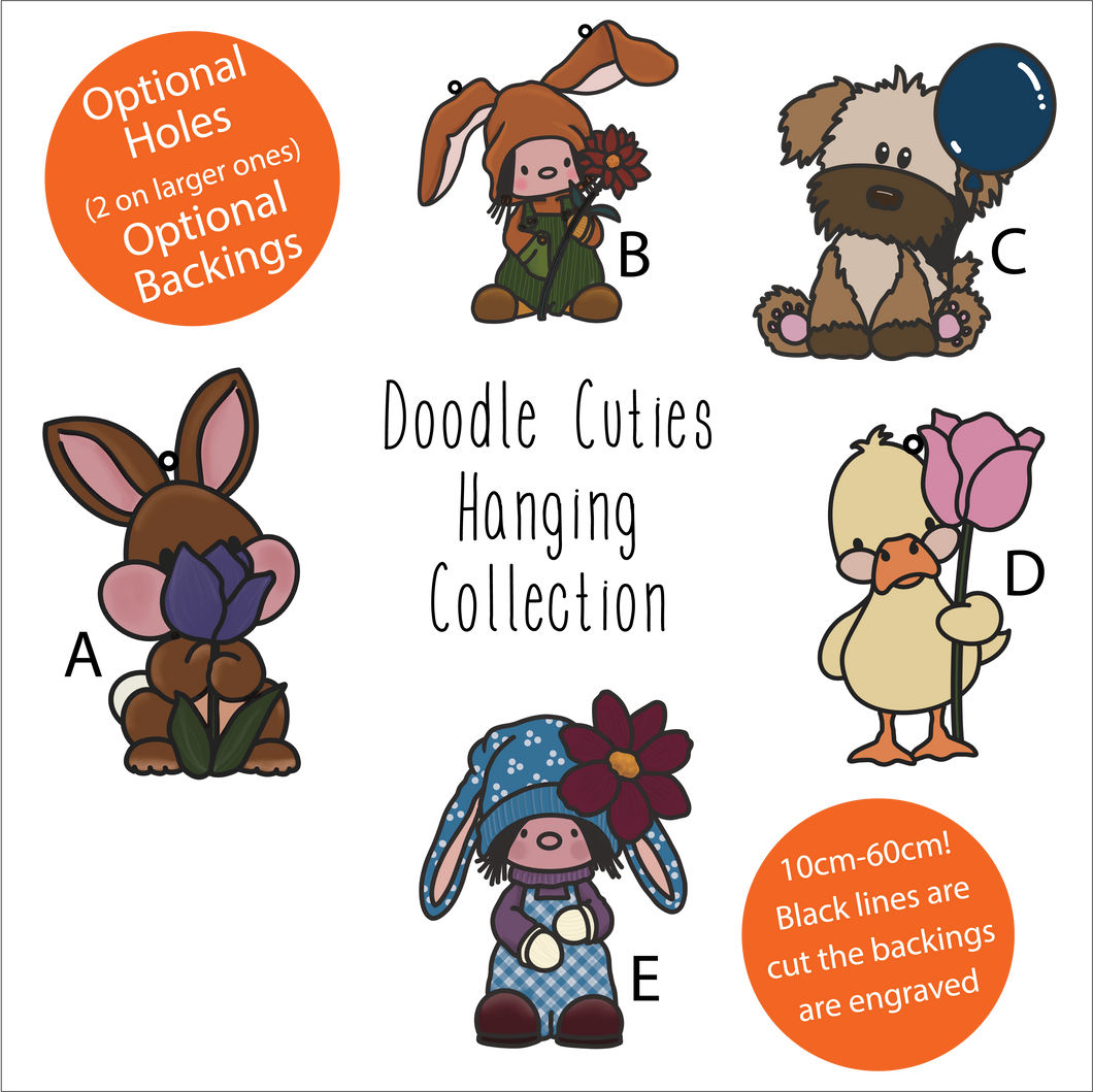OL6138 - Wall Plaques upto 60cm (optional backing + hanging) - Cuties Doodle Character Collection - select one - Olifantjie - Wooden - MDF - Lasercut - Blank - Craft - Kit - Mixed Media - UK