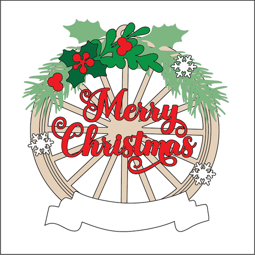 OL5428 - MDF Christmas Themed Cartwheel Hanging Bauble - Fir and Holly - Olifantjie - Wooden - MDF - Lasercut - Blank - Craft - Kit - Mixed Media - UK