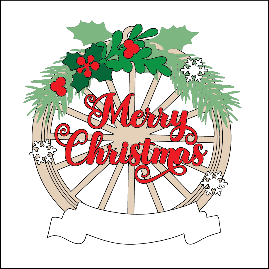 OL5428 - MDF Christmas Themed Cartwheel Hanging Bauble - Fir and Holly - Olifantjie - Wooden - MDF - Lasercut - Blank - Craft - Kit - Mixed Media - UK