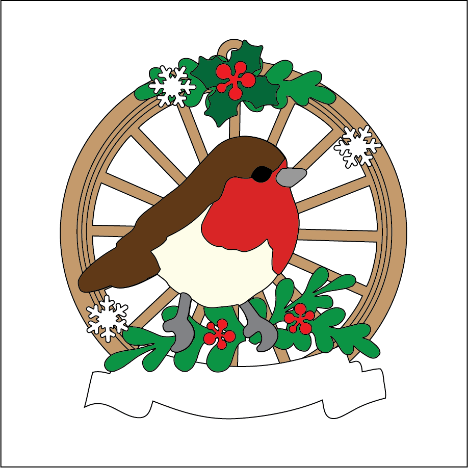 OL5430 - MDF Christmas Themed Cartwheel Hanging Bauble - Robin - Olifantjie - Wooden - MDF - Lasercut - Blank - Craft - Kit - Mixed Media - UK