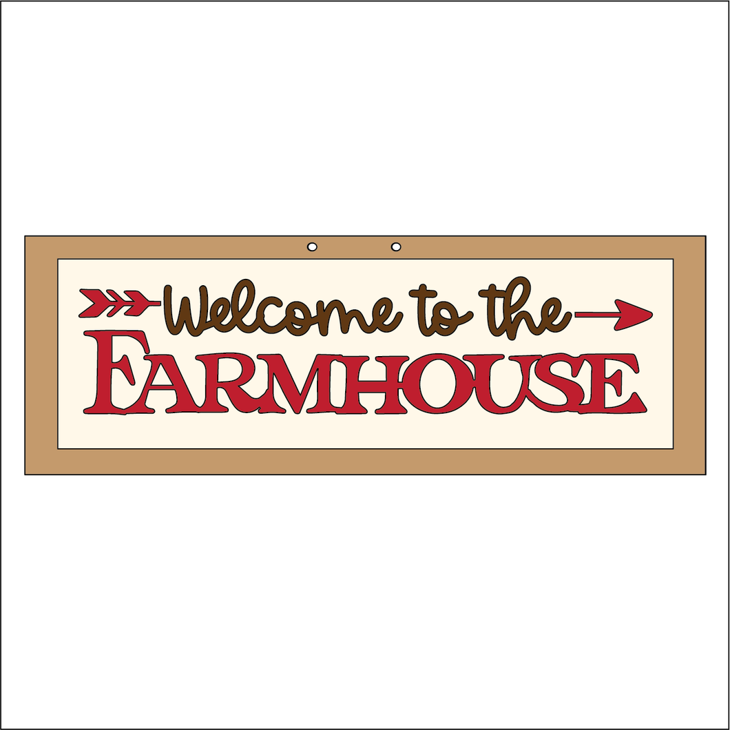 NO333 - MDF Farmhouse Hanging Sign - Welcome to the Farmhouse - Olifantjie - Wooden - MDF - Lasercut - Blank - Craft - Kit - Mixed Media - UK