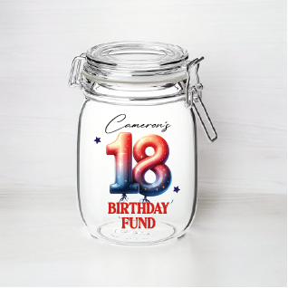 UV361 - Personalised Fund Jar UVDTF Decal - Birthday Themed - 18th Style 1 - Olifantjie - Wooden - MDF - Lasercut - Blank - Craft - Kit - Mixed Media - UK