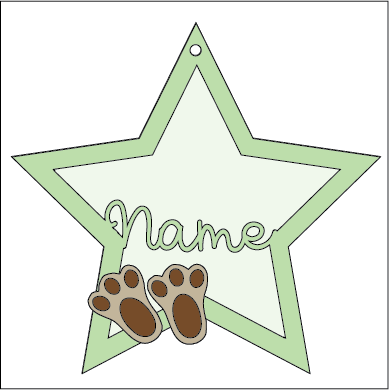 ST015 - MDF Hanging Star - 2 Bunny Paw Prints Theme Decoration with Choice of Wording - 2 Fonts - Olifantjie - Wooden - MDF - Lasercut - Blank - Craft - Kit - Mixed Media - UK