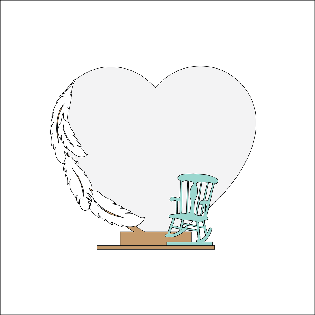 OL4848 - MDF Feather Chair Heart - Freestanding or Hanging/no holes - Acrylic white, or clear or MDF Heart - Olifantjie - Wooden - MDF - Lasercut - Blank - Craft - Kit - Mixed Media - UK