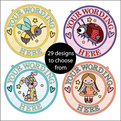 OL6088 - MDF Layered Personalised Round Doodle plaque large - Patchwork Collection - Olifantjie - Wooden - MDF - Lasercut - Blank - Craft - Kit - Mixed Media - UK