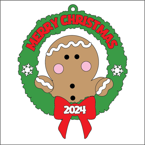 OL5413 - MDF 2 Sizes Christmas  Hanging Bauble - Wreath - Gingerbread - Olifantjie - Wooden - MDF - Lasercut - Blank - Craft - Kit - Mixed Media - UK