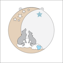 OL4352 - MDF Moon Circle - Freestanding or Hanging/no holes - Acrylic white, or clear or MDF Circle - Wolves - Olifantjie - Wooden - MDF - Lasercut - Blank - Craft - Kit - Mixed Media - UK