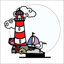 OL4665 - MDF  Circle - Freestanding or Hanging/no holes - Acrylic white, or clear or MDF Circle - Seaside Lighthouse - Olifantjie - Wooden - MDF - Lasercut - Blank - Craft - Kit - Mixed Media - UK