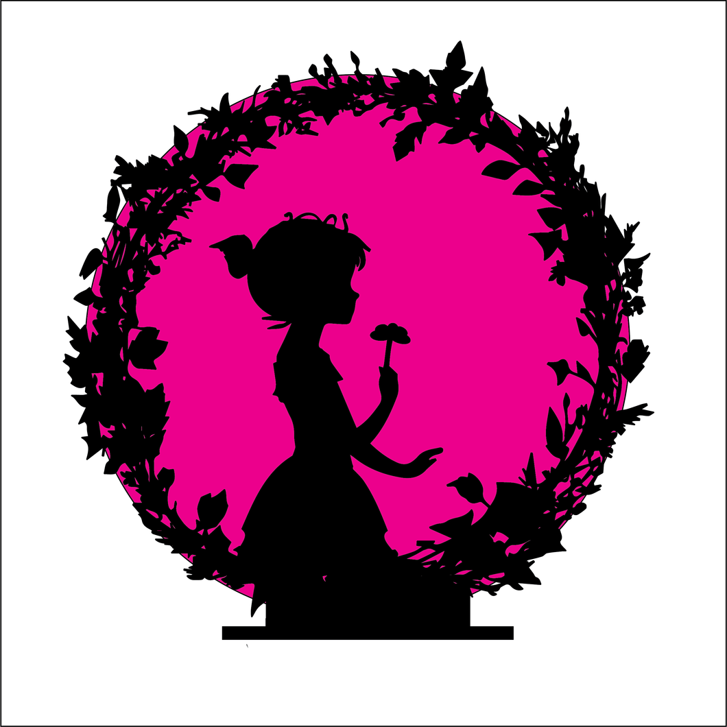 OL4952 - MDF Princess Flower Silhouette Themed Circle - Freestanding or Hanging/no holes - Acrylic white, or clear or MDF Circle - Olifantjie - Wooden - MDF - Lasercut - Blank - Craft - Kit - Mixed Media - UK