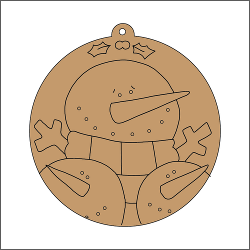 NO230 - MDF 2 Sizes  Christmas Hanging Bauble - Engraved Round Christmas Snowman Friends Family - Olifantjie - Wooden - MDF - Lasercut - Blank - Craft - Kit - Mixed Media - UK