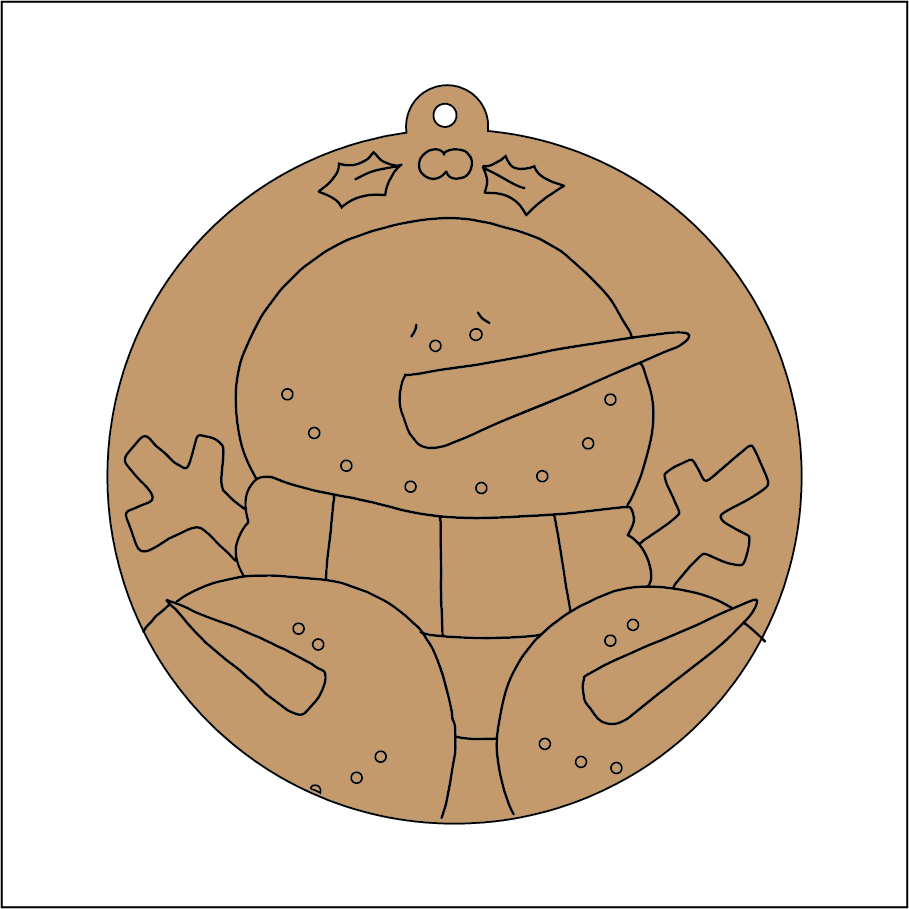 NO230 - MDF 2 Sizes  Christmas Hanging Bauble - Engraved Round Christmas Snowman Friends Family - Olifantjie - Wooden - MDF - Lasercut - Blank - Craft - Kit - Mixed Media - UK