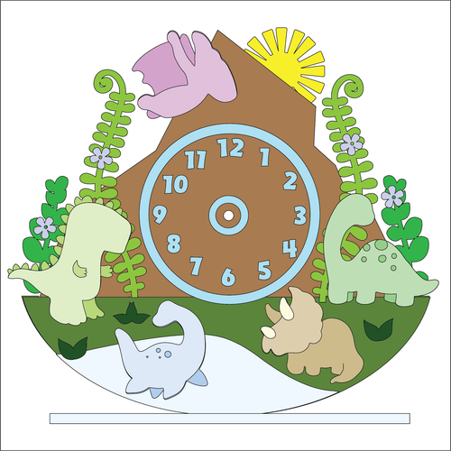 OL6078 - MDF Large Freestanding Dinosaur Clock with Optional Sweeping Clock Movement and Hands - Olifantjie - Wooden - MDF - Lasercut - Blank - Craft - Kit - Mixed Media - UK