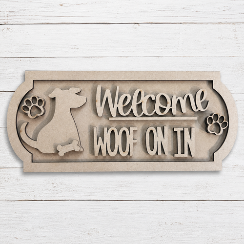 OL6147 - MDF Dog Woof on in 25cm Street Sign - Olifantjie - Wooden - MDF - Lasercut - Blank - Craft - Kit - Mixed Media - UK