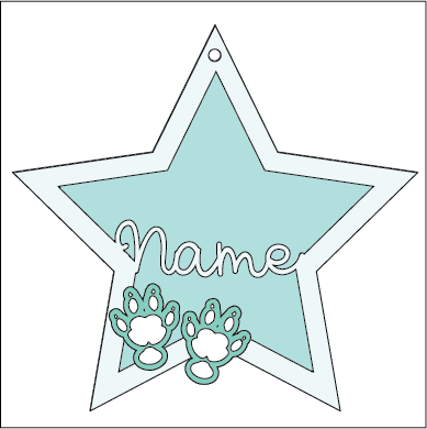 ST016 - MDF Hanging Star - 2 Guinea Pig Paw Prints Theme Decoration with Choice of Wording - 2 Fonts - Olifantjie - Wooden - MDF - Lasercut - Blank - Craft - Kit - Mixed Media - UK