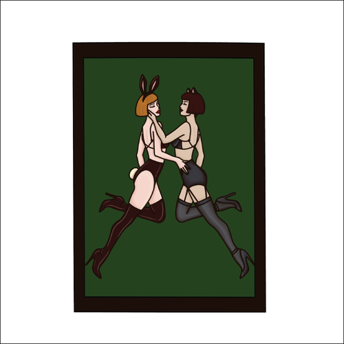 OL4898 - MDF Rectangle Hanging Sign - Feline and Bunny Woman - Olifantjie - Wooden - MDF - Lasercut - Blank - Craft - Kit - Mixed Media - UK