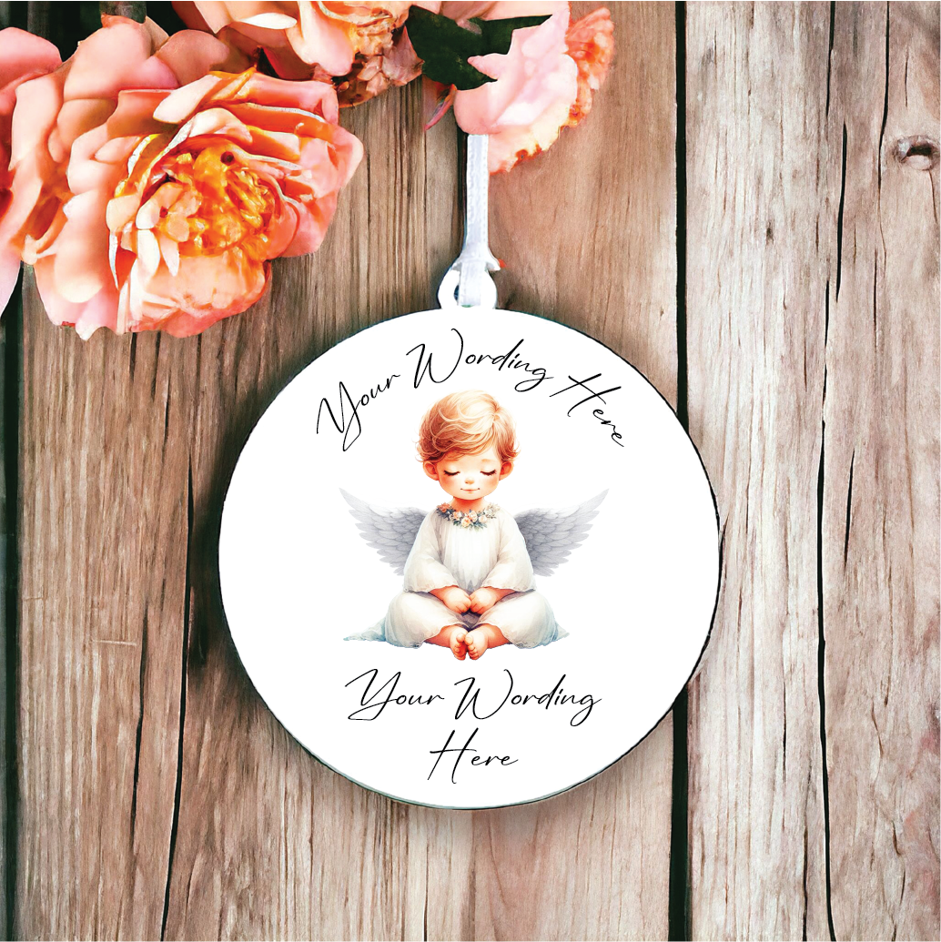 UV788 - Acrylic and UVDTF Personalised Round Hanging  - Angel 5 - Olifantjie - Wooden - MDF - Lasercut - Blank - Craft - Kit - Mixed Media - UK