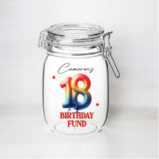 UV362 - Personalised Fund Jar UVDTF Decal - Birthday Themed - 18th Style 2 - Olifantjie - Wooden - MDF - Lasercut - Blank - Craft - Kit - Mixed Media - UK