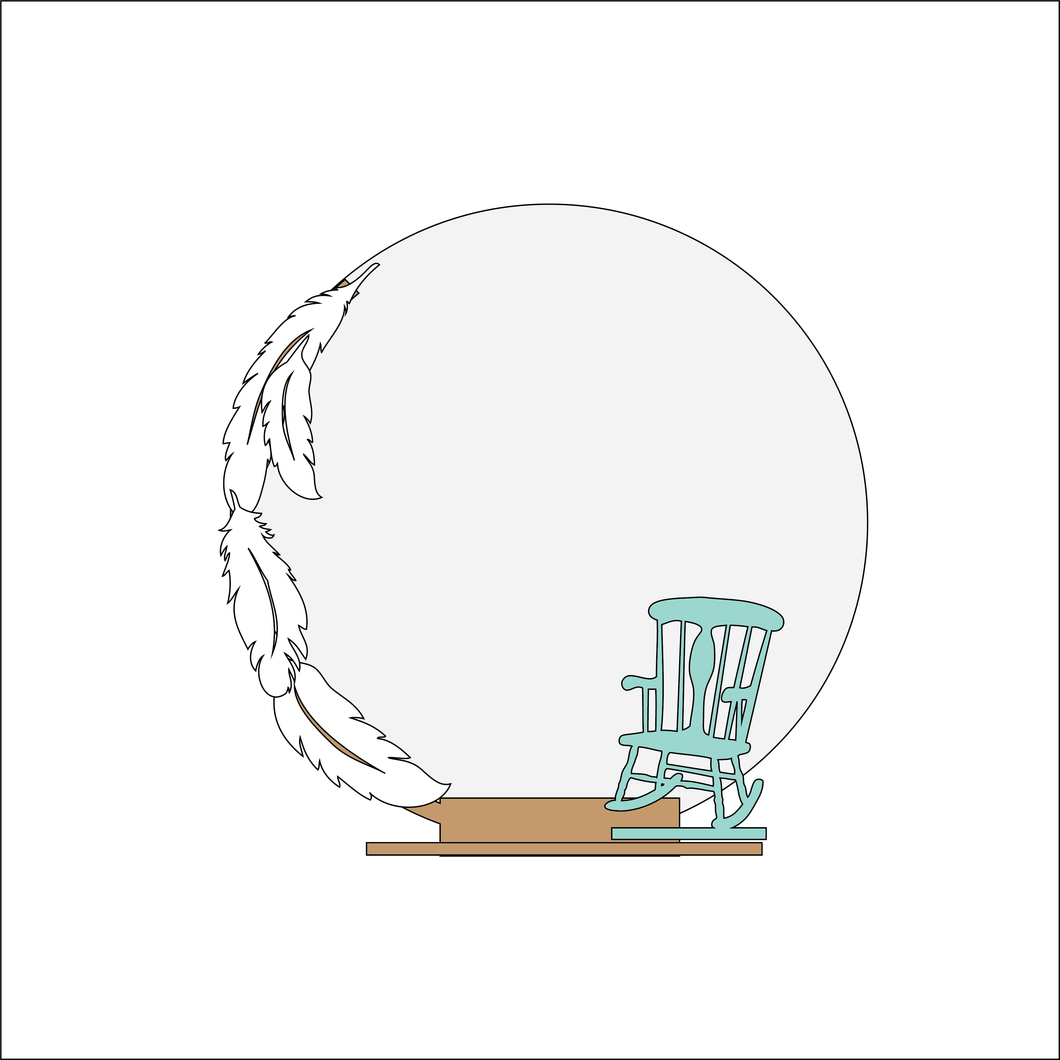 OL4847 - MDF Feather Chair Circle - Freestanding or Hanging/no holes - Acrylic white, or clear or MDF Circle - Olifantjie - Wooden - MDF - Lasercut - Blank - Craft - Kit - Mixed Media - UK