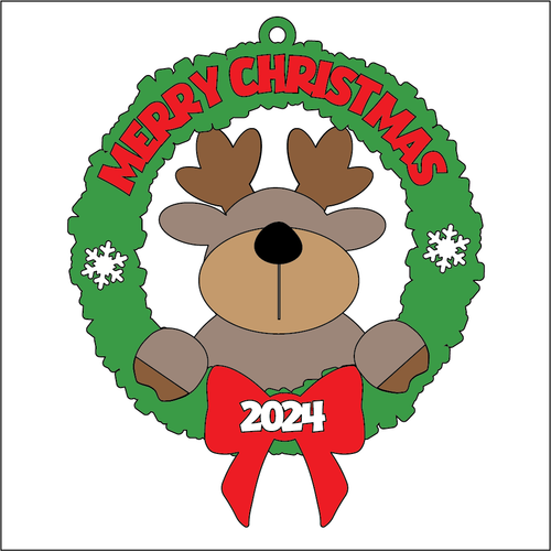 OL5414 - MDF 2 Sizes Christmas  Hanging Bauble - Wreath - Reindeer - Olifantjie - Wooden - MDF - Lasercut - Blank - Craft - Kit - Mixed Media - UK