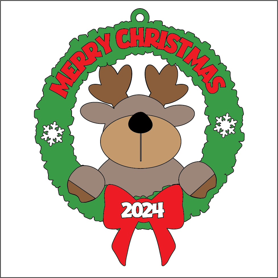 OL5414 - MDF 2 Sizes Christmas  Hanging Bauble - Wreath - Reindeer - Olifantjie - Wooden - MDF - Lasercut - Blank - Craft - Kit - Mixed Media - UK