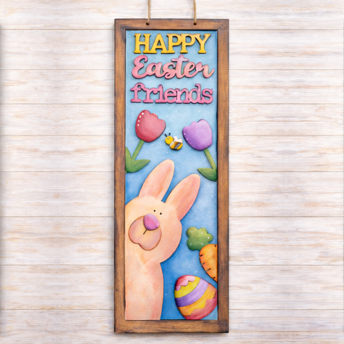 NO825 - MDF Easter Bunny 'Happy Easter friends' Large hanging Easter decoration