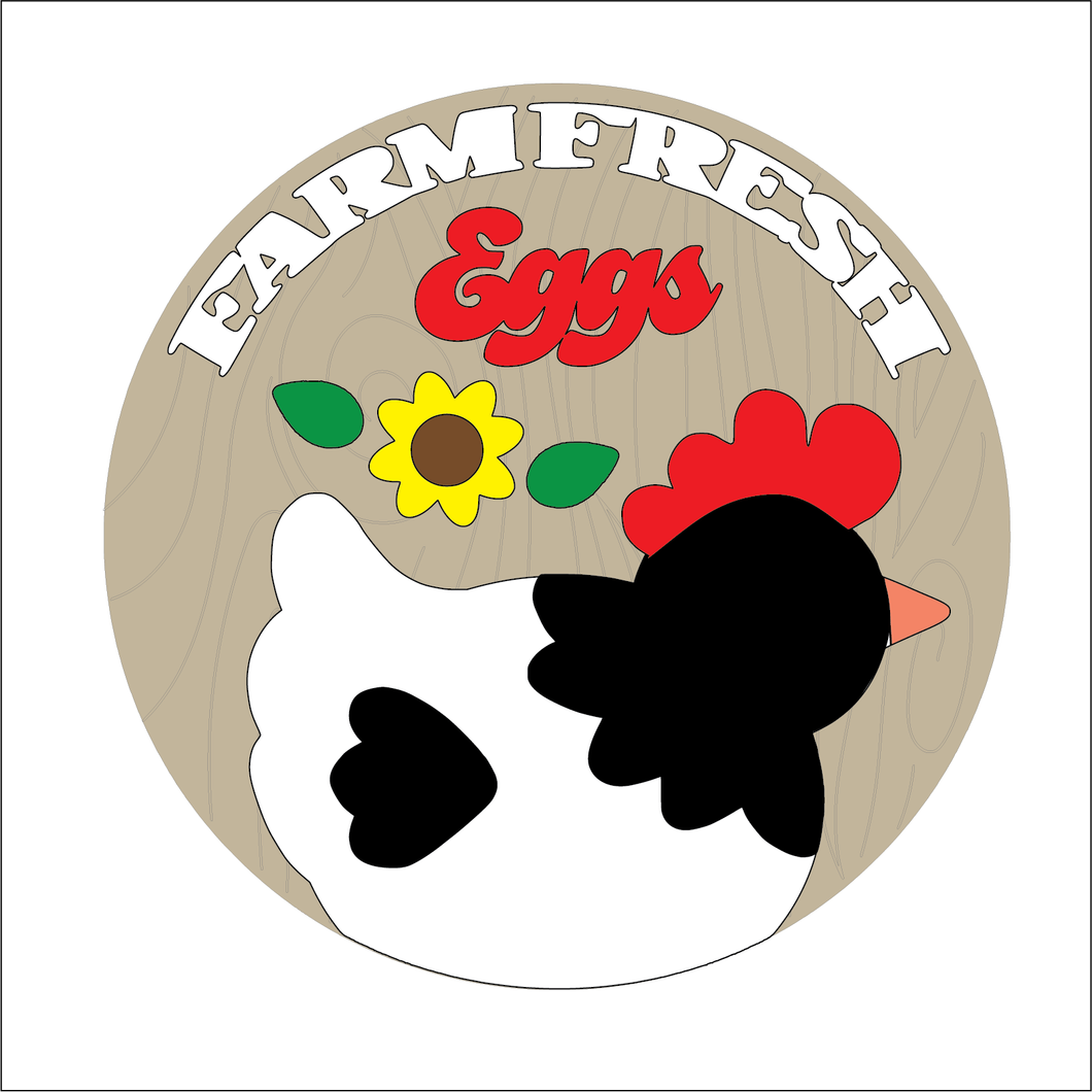 NO536 - MDF Large Round Farm Fresh Eggs Plaque - Olifantjie - Wooden - MDF - Lasercut - Blank - Craft - Kit - Mixed Media - UK