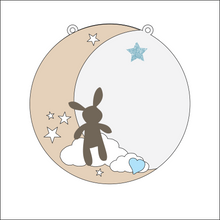 OL4353 - MDF Moon Circle - Freestanding or Hanging/no holes - Acrylic white, or clear or MDF Circle - Bunny Teddy - Olifantjie - Wooden - MDF - Lasercut - Blank - Craft - Kit - Mixed Media - UK