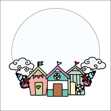 OL4664 - MDF  Circle - Freestanding or Hanging/no holes - Acrylic white, or clear or MDF Circle - Seaside Beach Huts - Olifantjie - Wooden - MDF - Lasercut - Blank - Craft - Kit - Mixed Media - UK