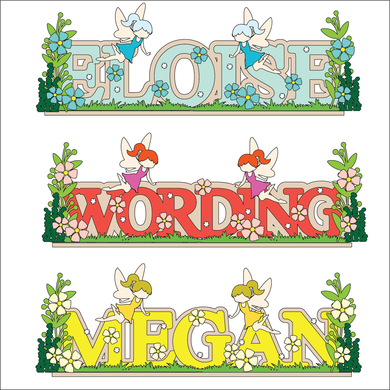 OL6125 - MDF Freestanding Personalised Name - Flower Fairy Themed - Olifantjie