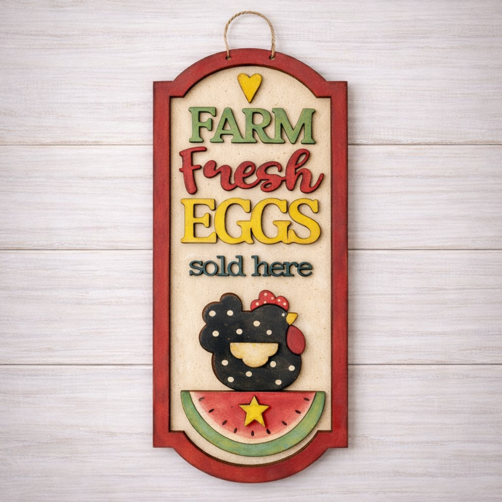 NO819 - MDF Farm Fresh Eggs Hen sign Farmhouse style - 2 sizes - Olifantjie - Wooden - MDF - Lasercut - Blank - Craft - Kit - Mixed Media - UK