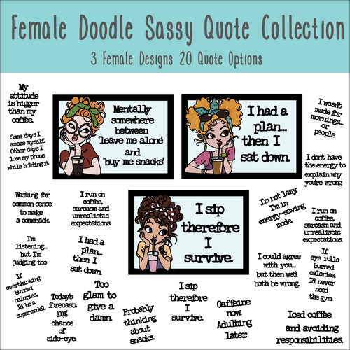OL6151 - MDF Doodle Female Quote Single - Choose quote and character - Olifantjie - Wooden - MDF - Lasercut - Blank - Craft - Kit - Mixed Media - UK