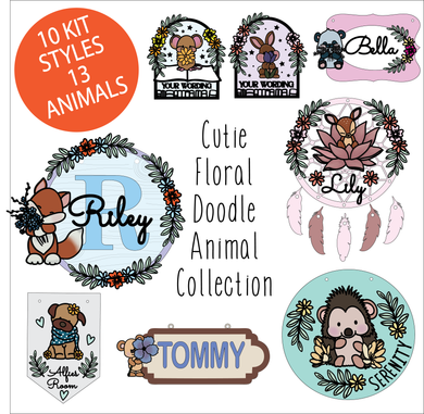 OL6143 - MDF Cutie Floral Animal Doodle Collection - choose one product and character type - Olifantjie - Wooden - MDF - Lasercut - Blank - Craft - Kit - Mixed Media - UK