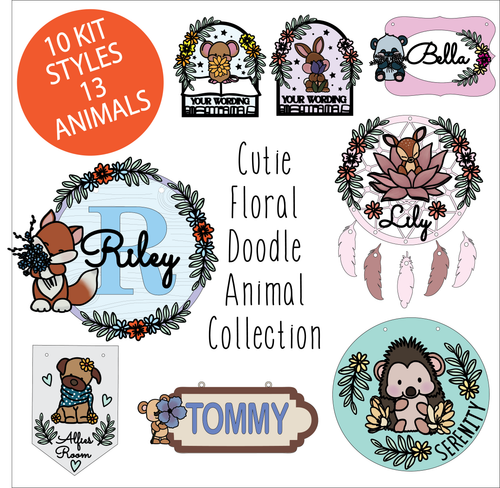 OL6143 - MDF Cutie Floral Animal Doodle Collection - choose one product and character type - Olifantjie - Wooden - MDF - Lasercut - Blank - Craft - Kit - Mixed Media - UK