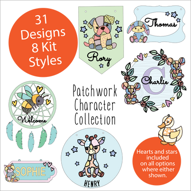 OL6096 - MDF Patchwork Character Doodle Collection - choose one product and character type - Olifantjie - Wooden - MDF - Lasercut - Blank - Craft - Kit - Mixed Media - UK