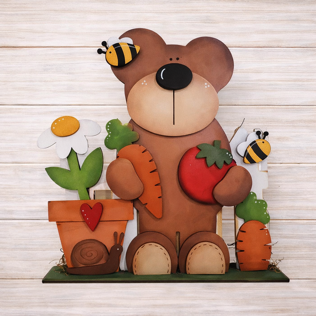 NO554 - MDF Large Freestanding Bear Scene - Olifantjie - Wooden - MDF - Lasercut - Blank - Craft - Kit - Mixed Media - UK