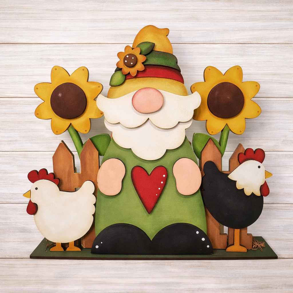 NO474 - MDF Large Freestanding Chicken Gonk Gnome Scene - Olifantjie - Wooden - MDF - Lasercut - Blank - Craft - Kit - Mixed Media - UK