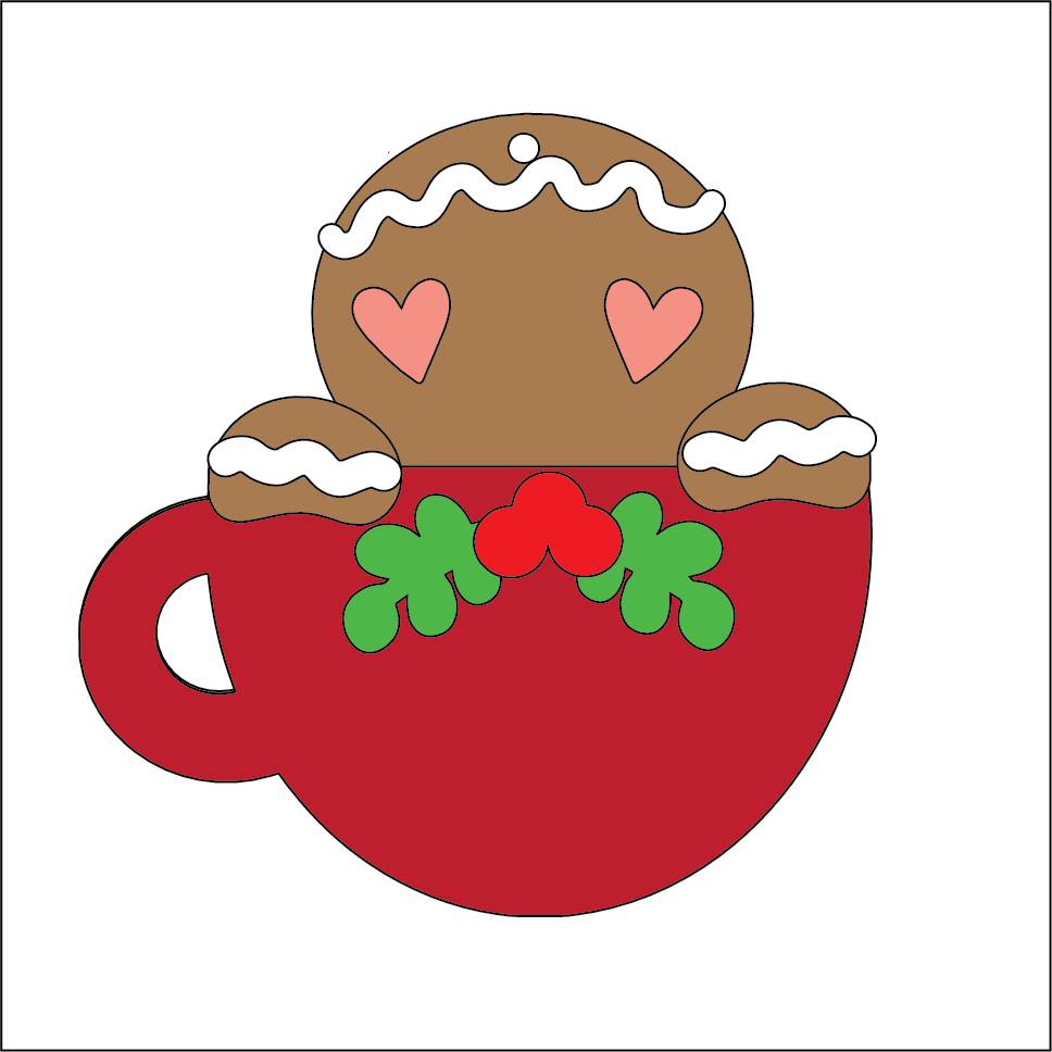 NO139 - MDF 2 Sizes Christmas Gingerbread Cup Hanging Bauble - Olifantjie - Wooden - MDF - Lasercut - Blank - Craft - Kit - Mixed Media - UK