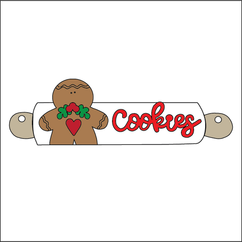 NO131 - MDF 2 Sizes Christmas Gingerbread Cookies Rolling Pin Hanging Bauble - Olifantjie - Wooden - MDF - Lasercut - Blank - Craft - Kit - Mixed Media - UK