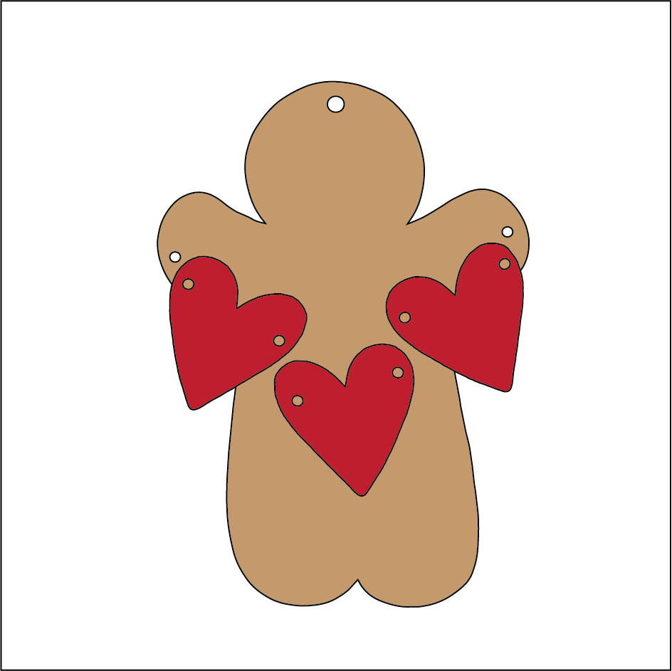 NO133 - MDF 2 Sizes Christmas Gingerbread Heart bunting Hanging Bauble - Olifantjie - Wooden - MDF - Lasercut - Blank - Craft - Kit - Mixed Media - UK